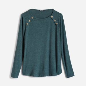 Pink Clover Luna Elbow Patch Button Detail Brushed Knit Top, medium, EUC